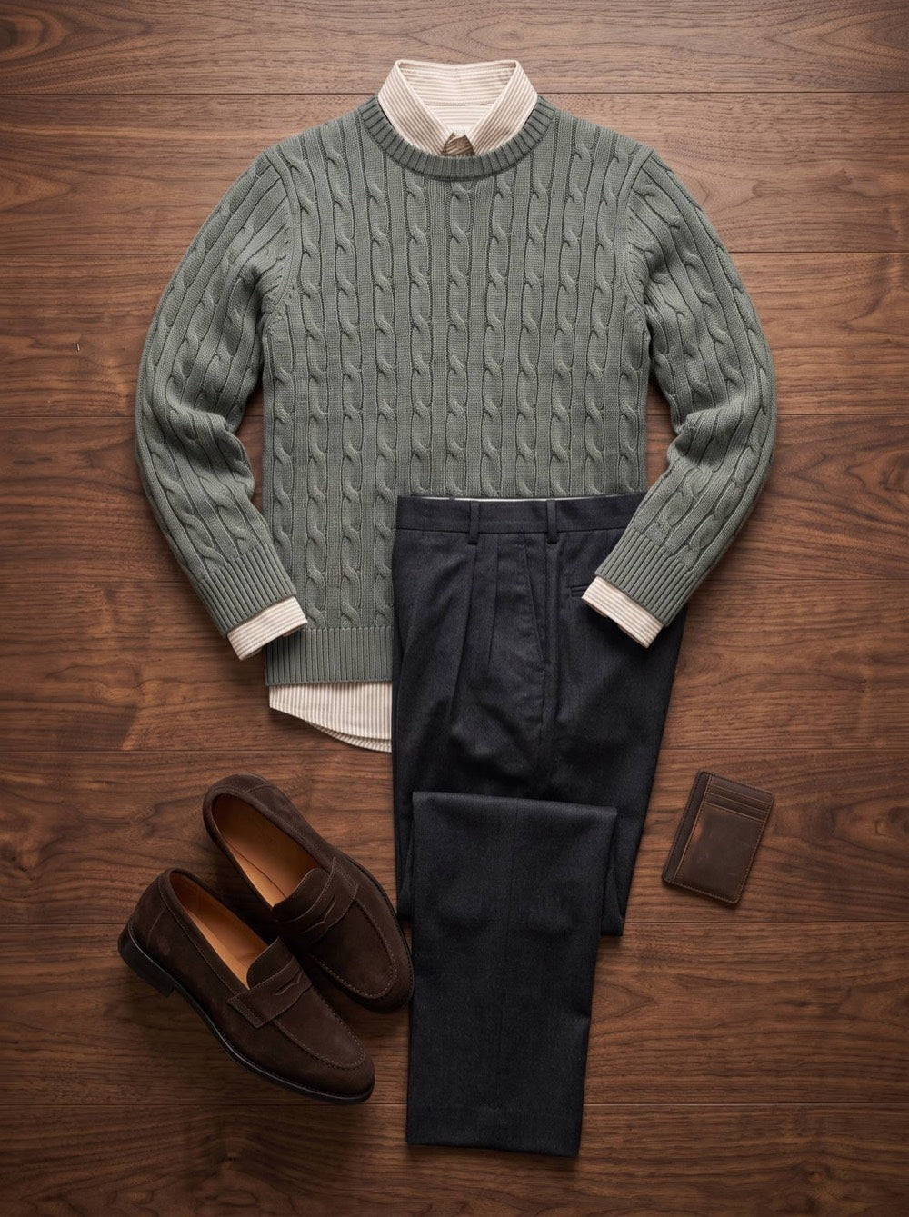 Conjunto Conjunto Biblioteca: Jersey Ramal, Camisa Revisor, Pantalón Viaducto, Mocasín Estribo, Tarjetero Taquilla